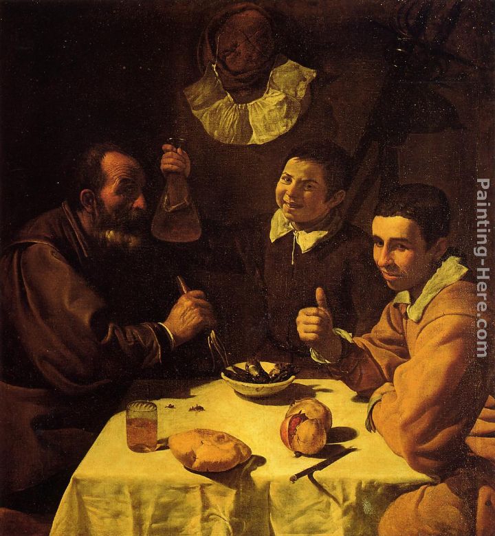 Three Men at a Table painting - Diego Rodriguez de Silva Velazquez Three Men at a Table art painting
